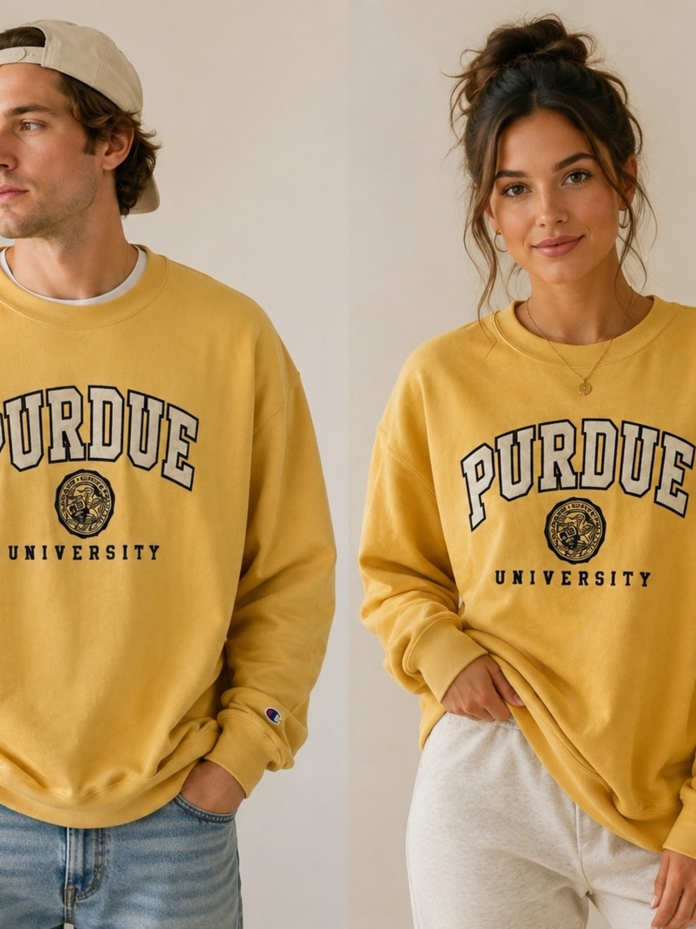 Champion Unisex Yellow Purdue University Crewneck Sweatshirt Size XXL